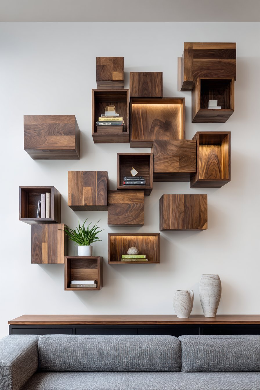 Floating Wooden Box Sculptural Display