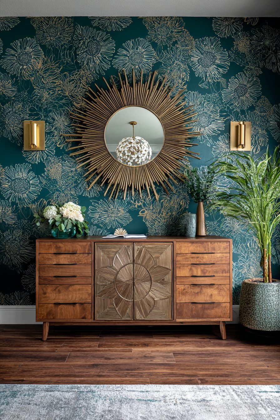 Bold Tropical Wallpaper with Brass Accents