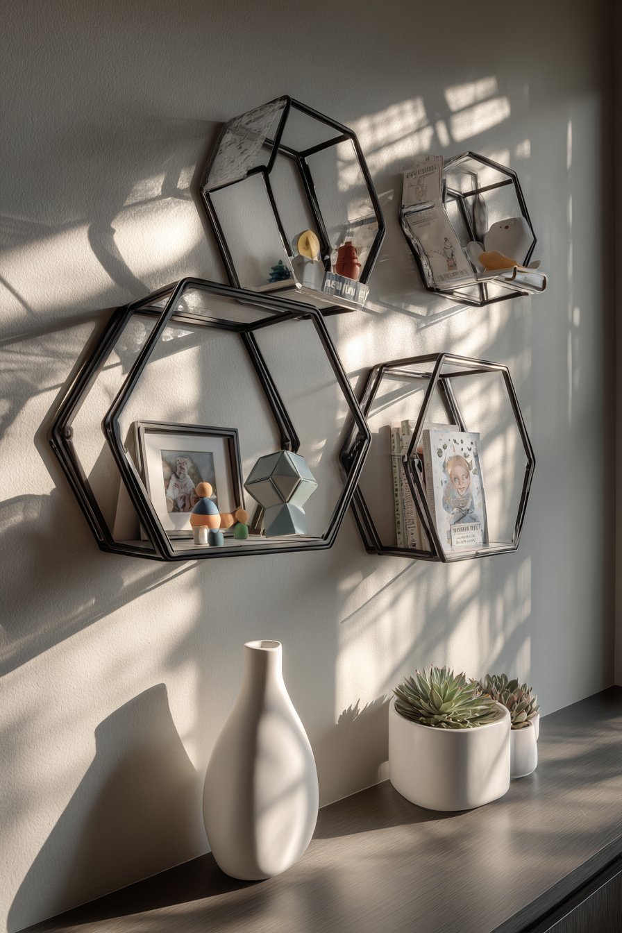 Contemporary Eclectic Asymmetrical Geometric Shelves