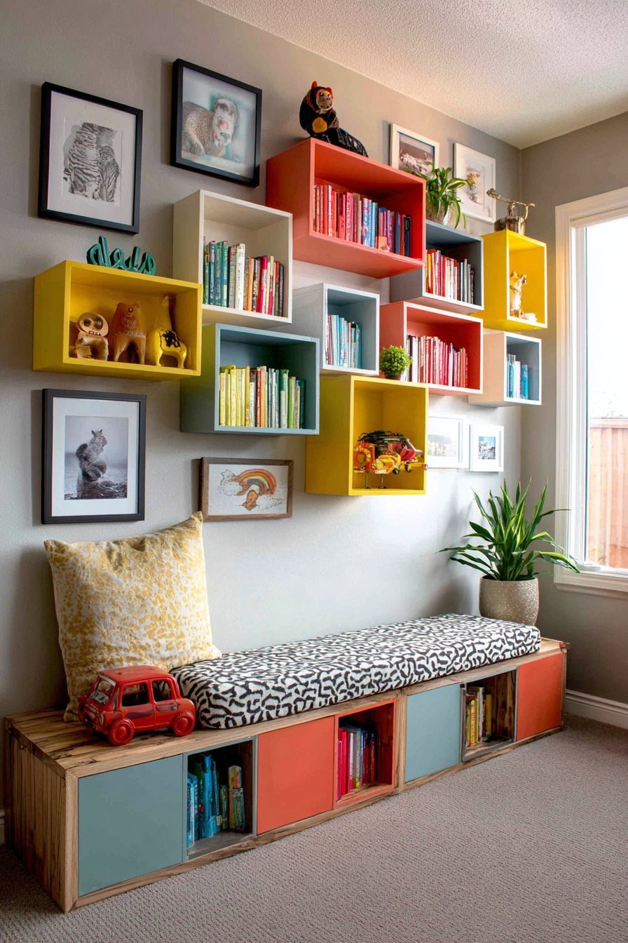 Rainbow Asymmetrical Bookshelf Wall