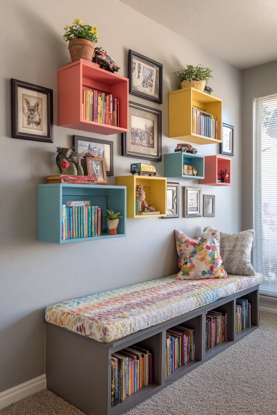 Rainbow Asymmetrical Bookshelf Wall