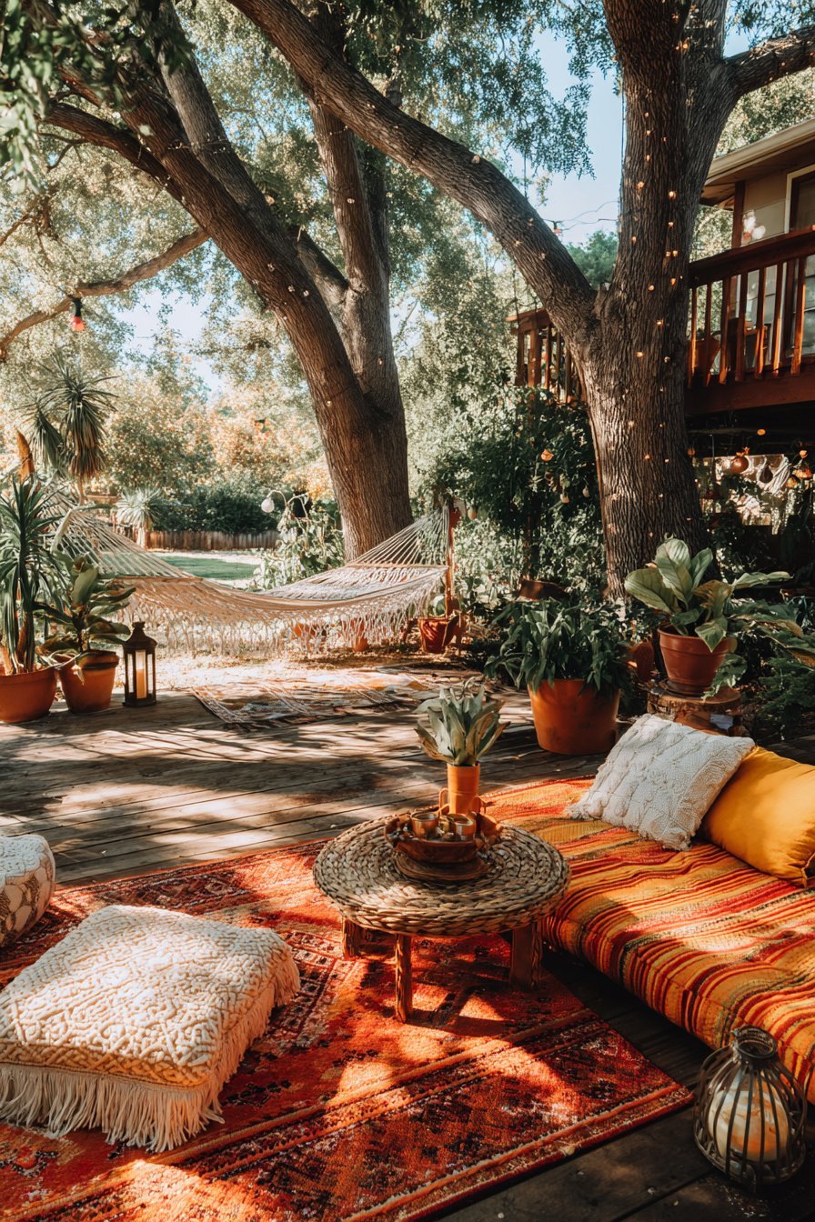 Bohemian Hammock Retreat with Layered Textiles