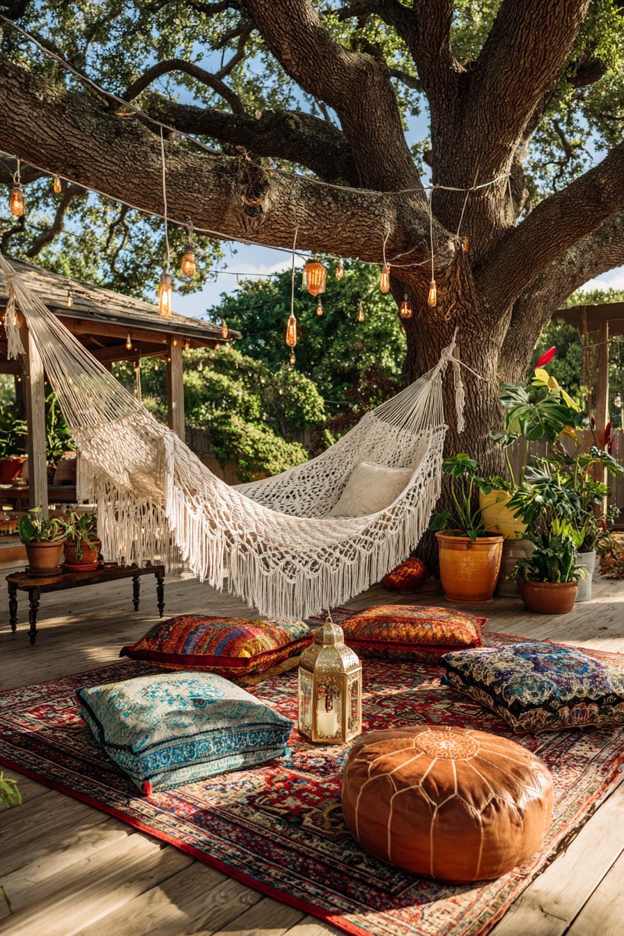 Bohemian Hammock Retreat with Layered Textiles