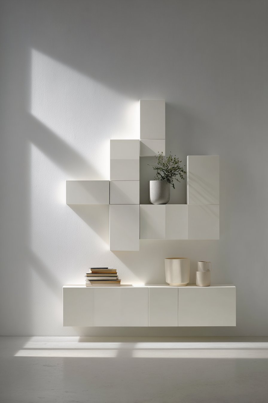Modular White Lacquer Cubic Storage