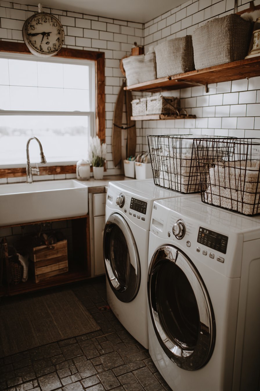 Efficient Laundry Room with Farmhouse Sink