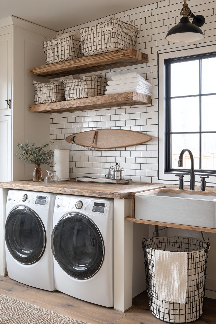 Efficient Laundry Room with Farmhouse Sink