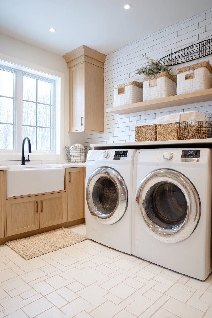 Efficient Laundry Room with Farmhouse Sink