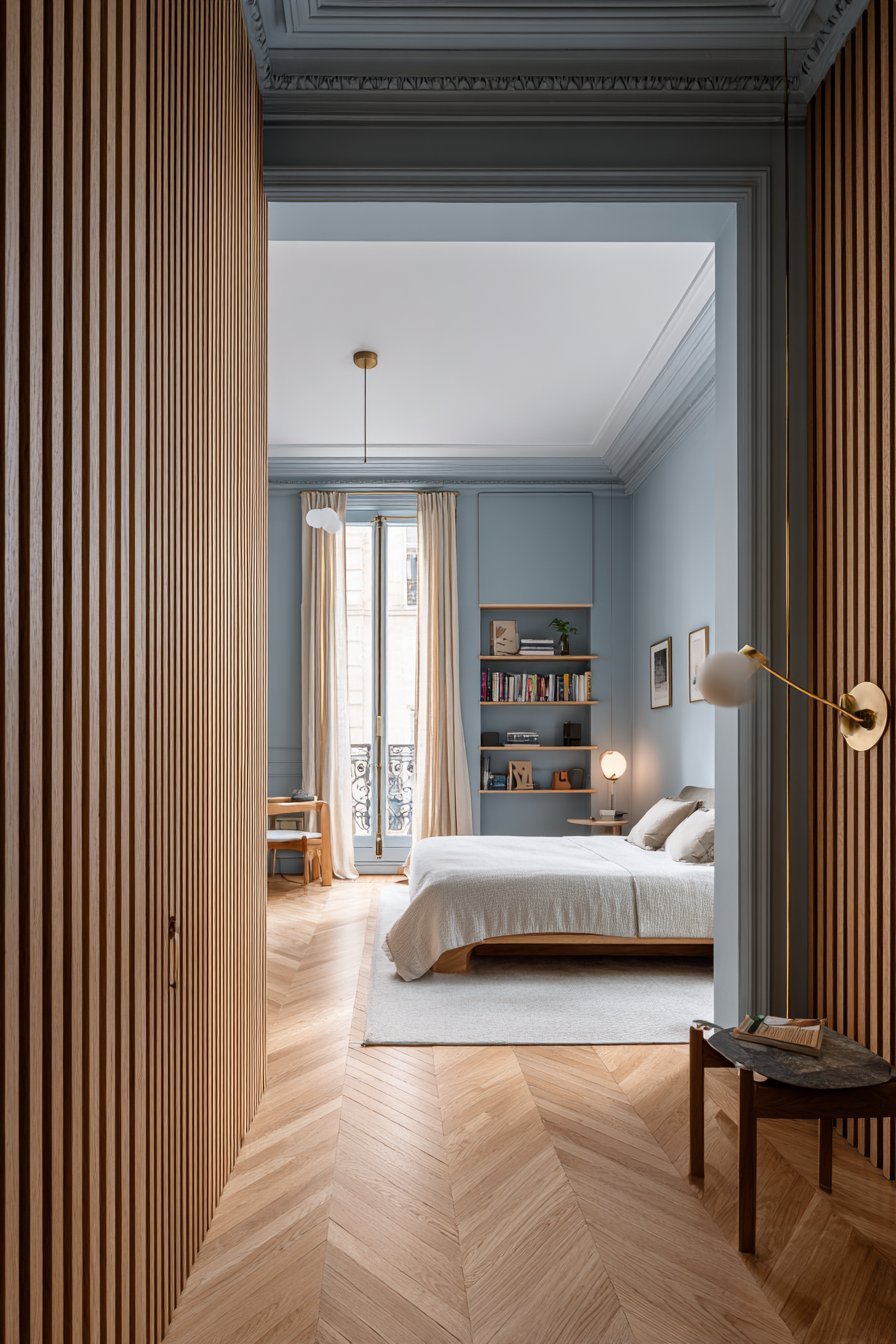 Floor-to-Ceiling Slatted Headboard Wall