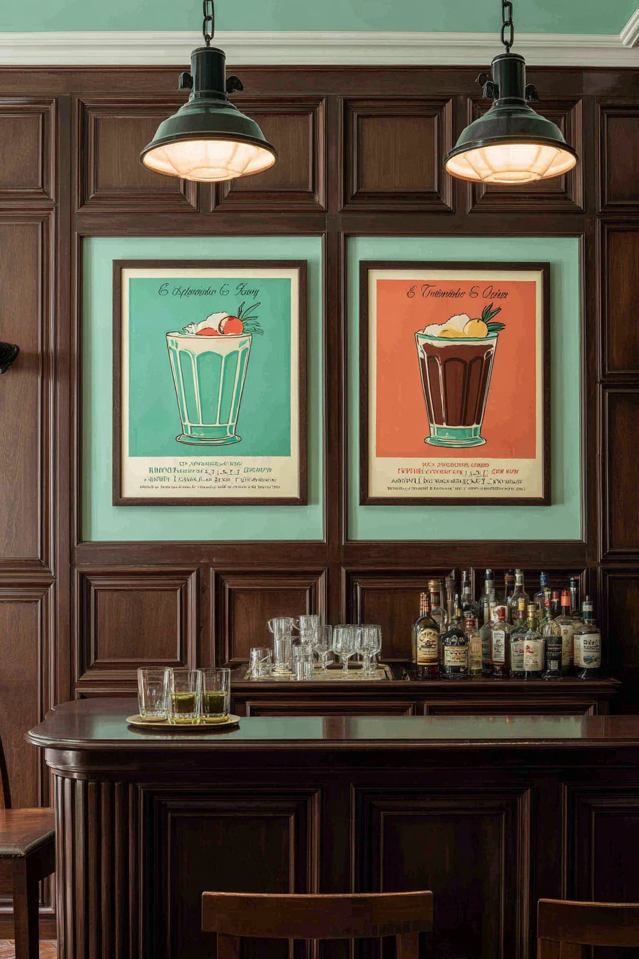 Vintage Cocktail Art Home Bar
