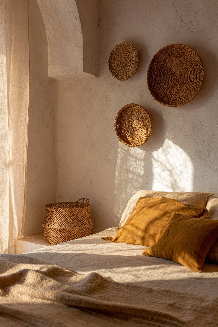 Bohemian Rattan Basket Wall Display