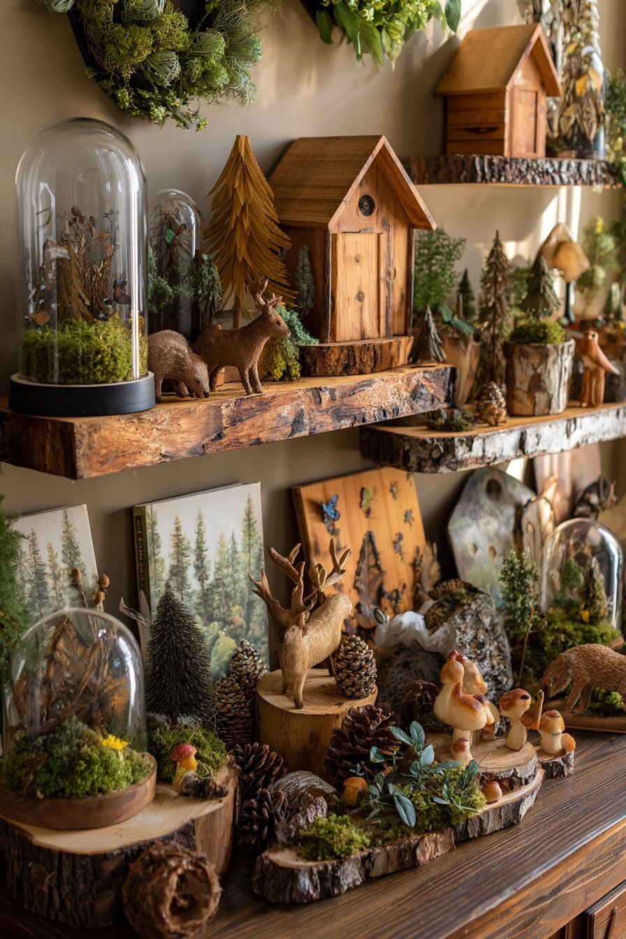 Rustic Woodland Live-Edge Wood Slab Shelves