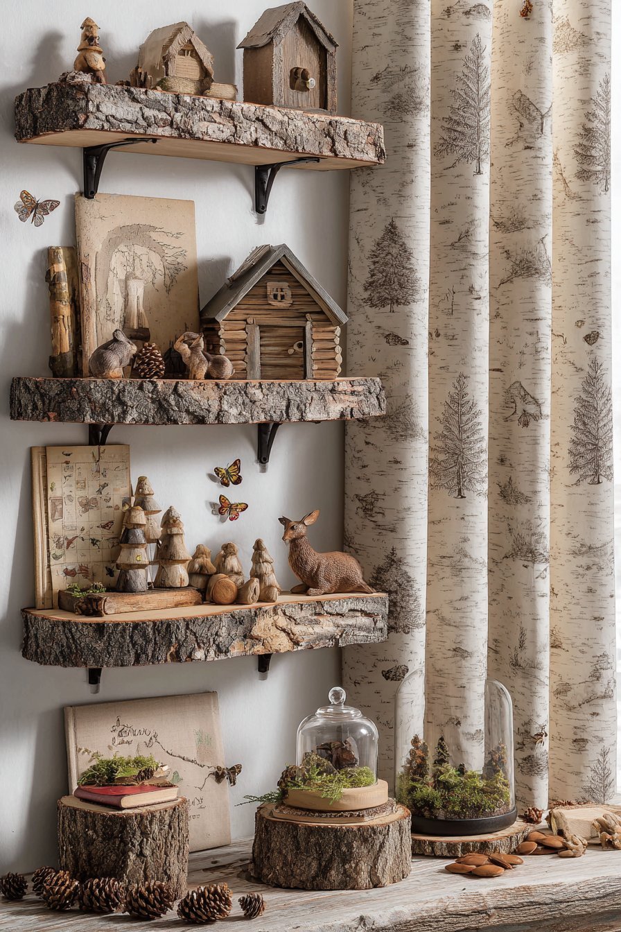 Rustic Woodland Live-Edge Wood Slab Shelves