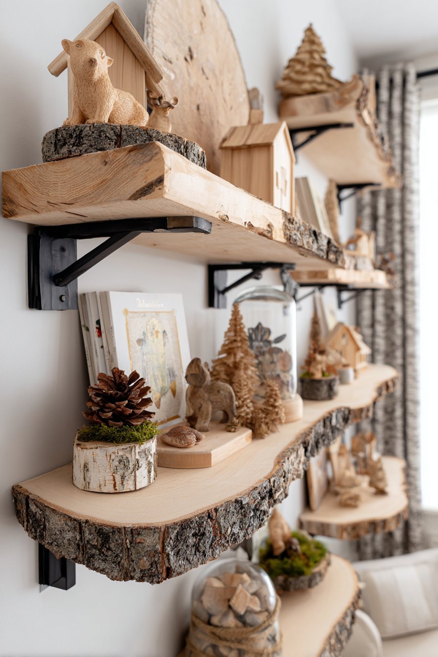 Rustic Woodland Live-Edge Wood Slab Shelves