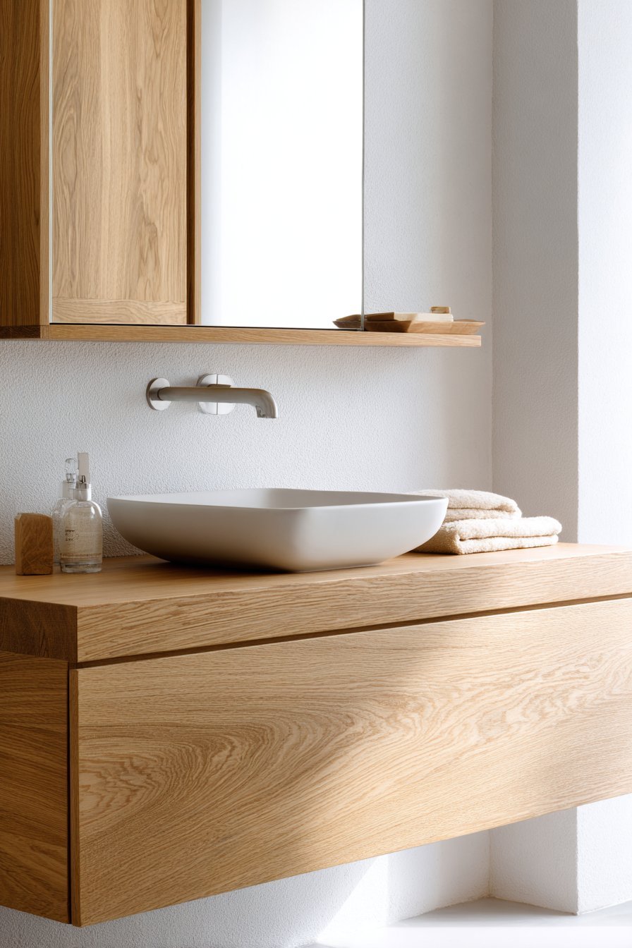 Contemporary Bathroom Wood Accent Wall