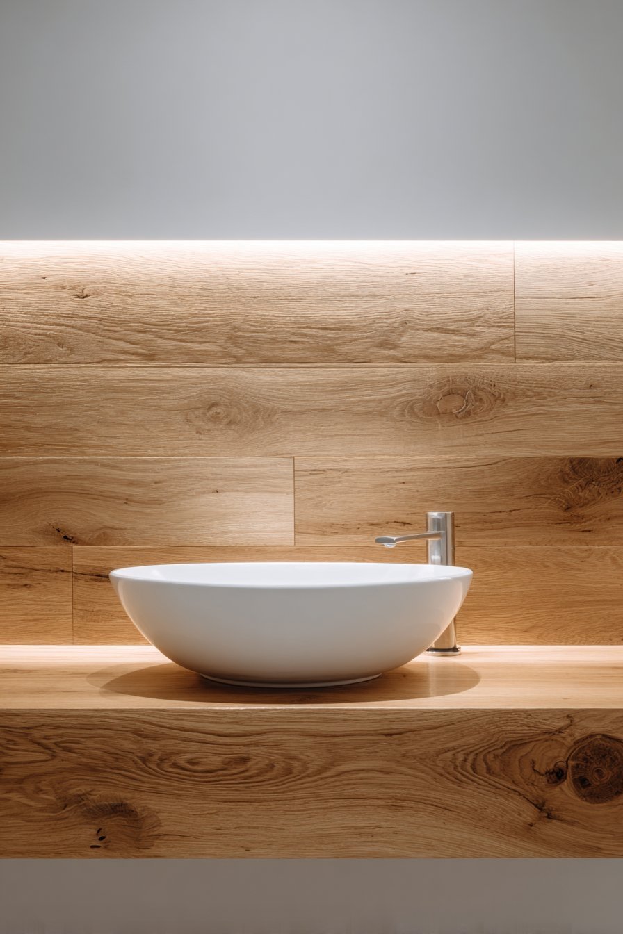 Contemporary Bathroom Wood Accent Wall