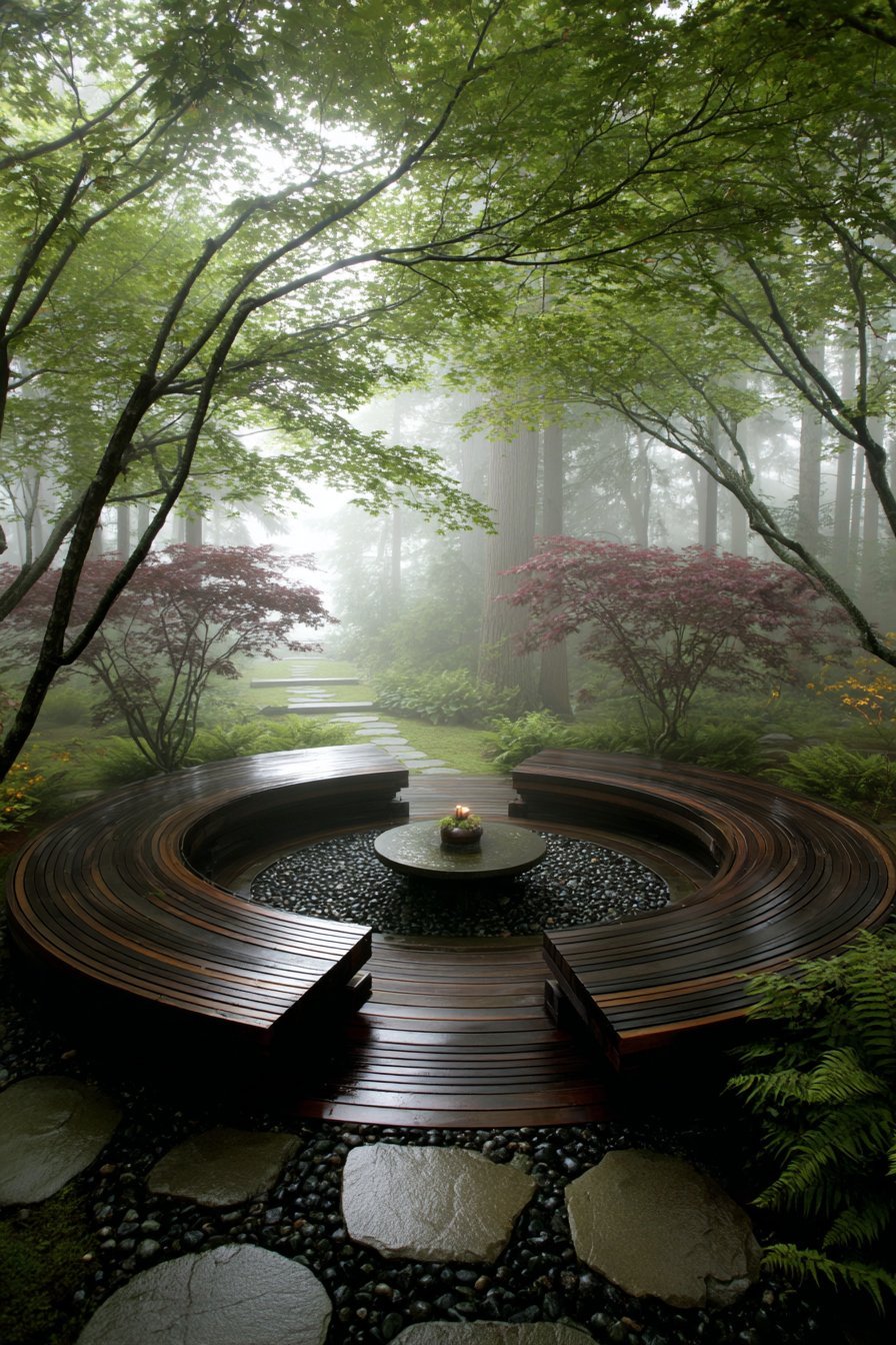 Meditation Platform with Stone Fountain