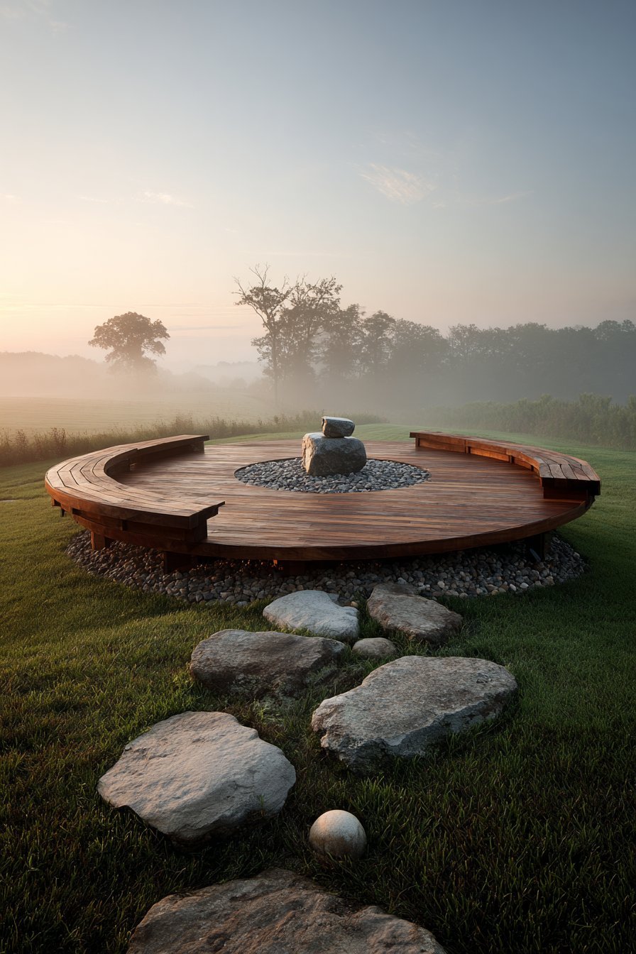 Meditation Platform with Stone Fountain