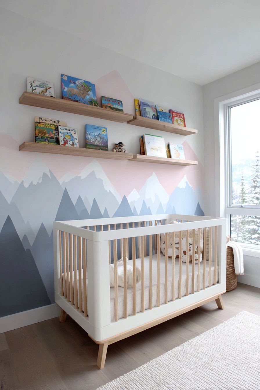 Hand-Painted Mountain Mural