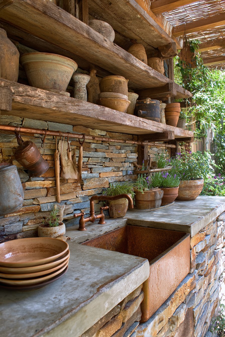 Stone Veneer Outdoor Kitchen Hub
