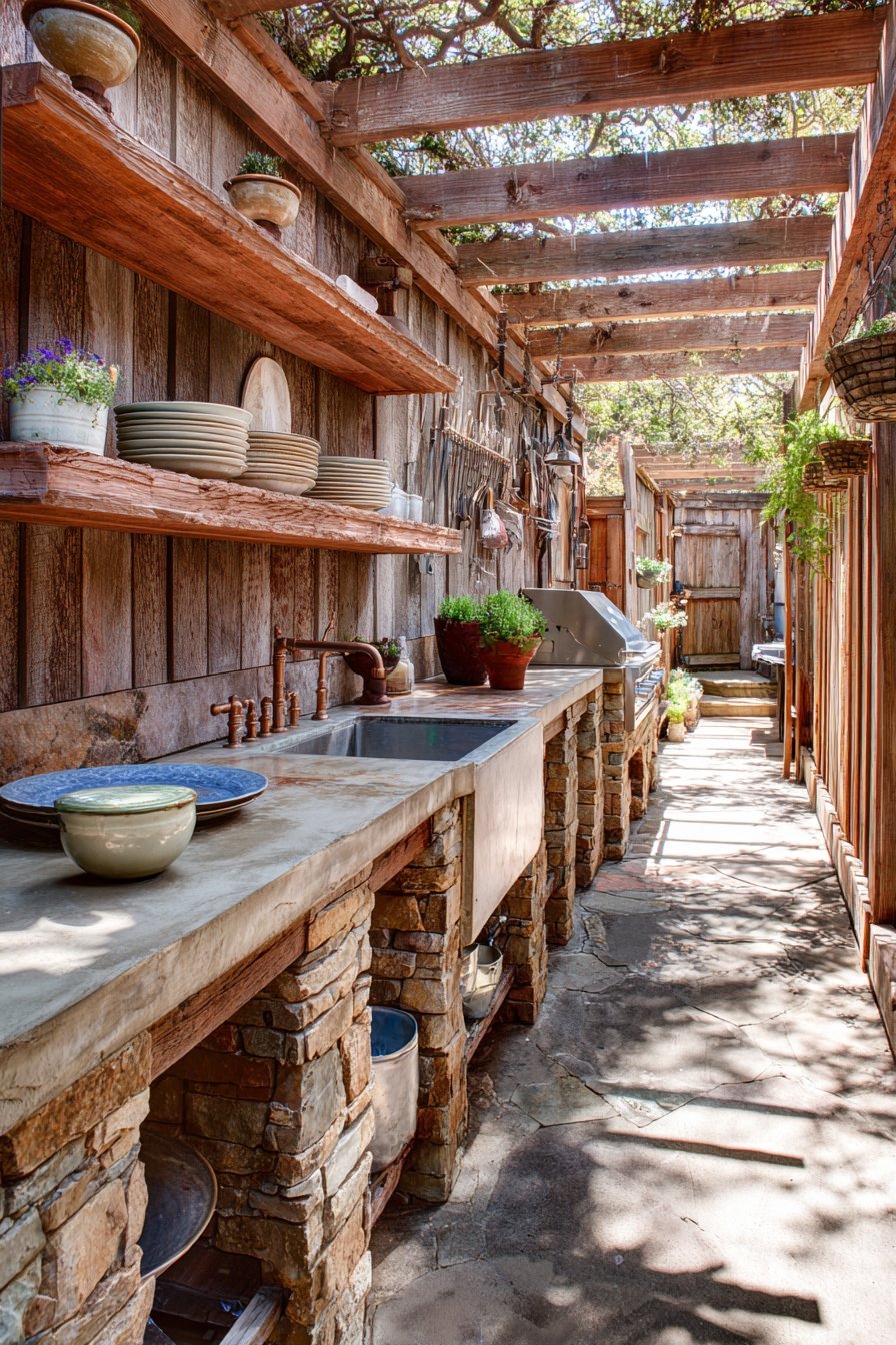 Stone Veneer Outdoor Kitchen Hub