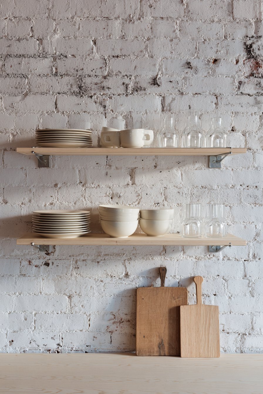 Natural Maple Open Kitchen Shelving