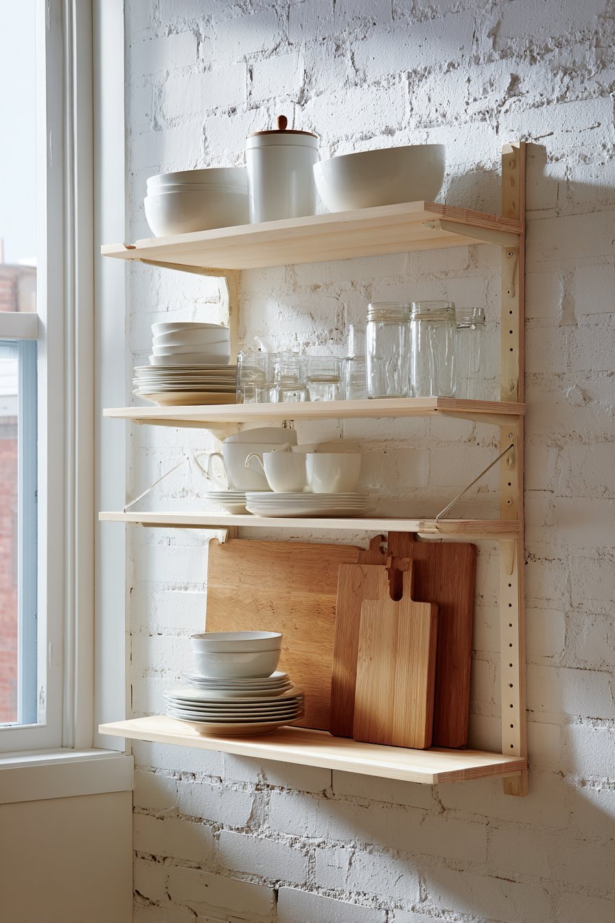 Natural Maple Open Kitchen Shelving