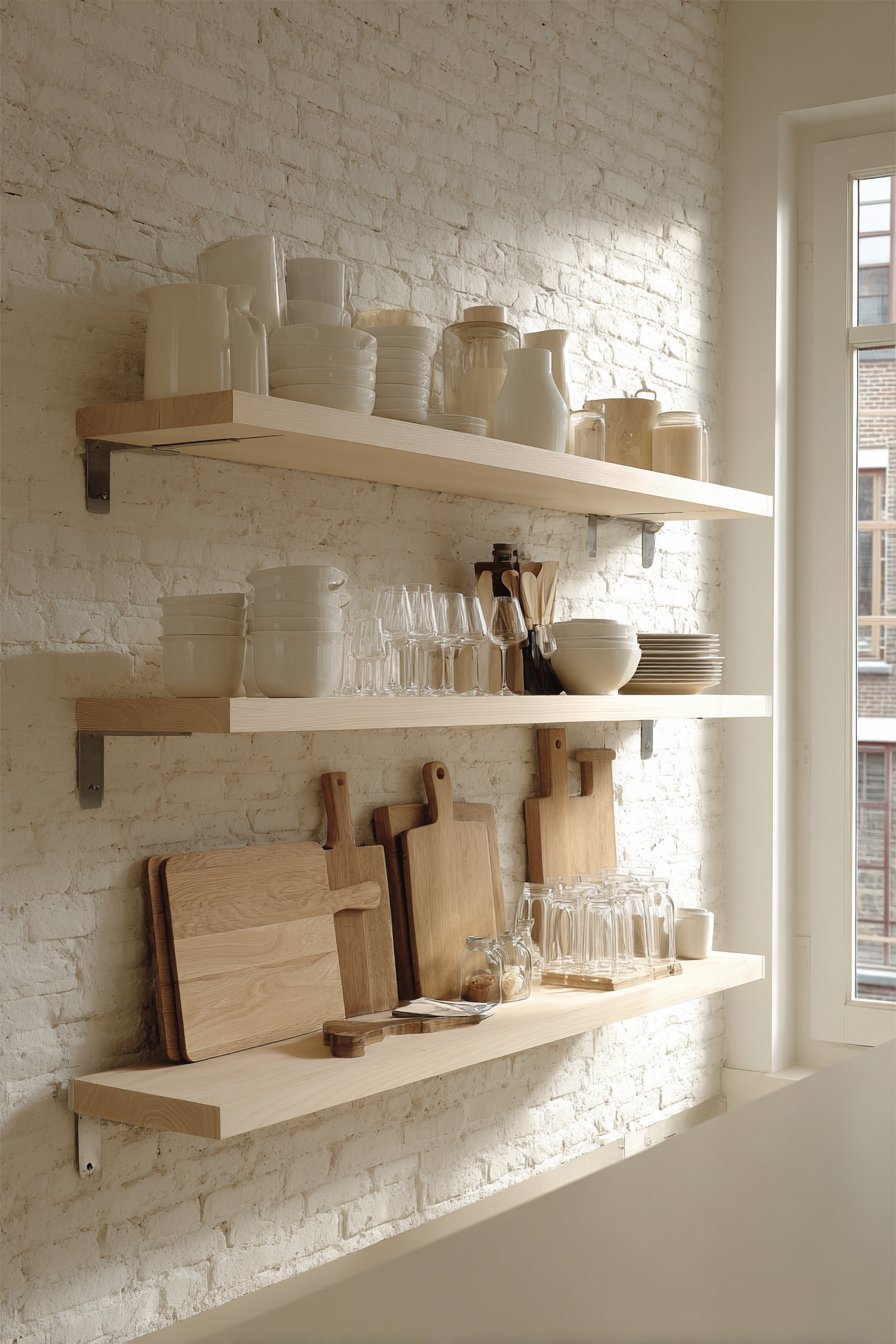 Natural Maple Open Kitchen Shelving