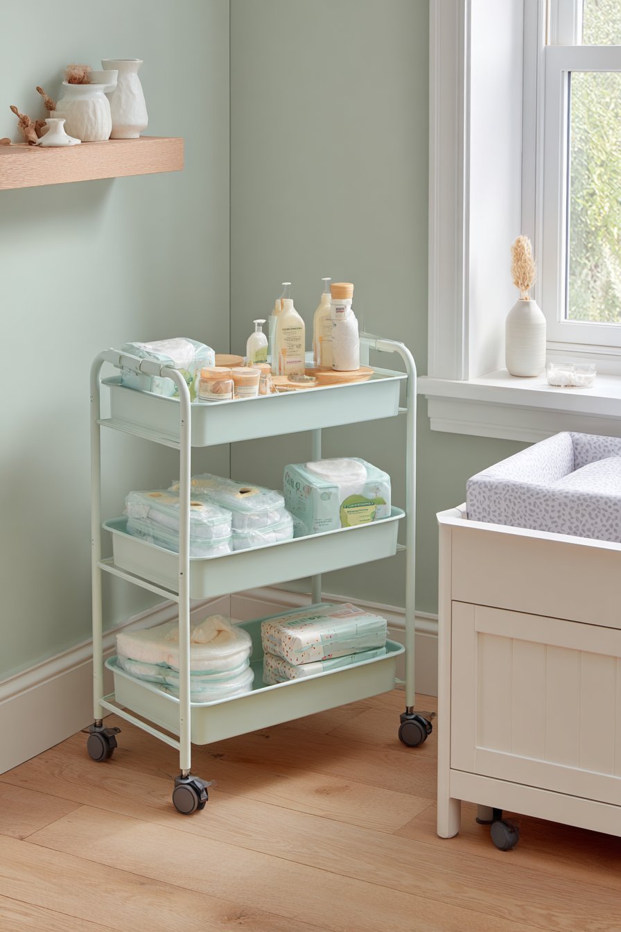 Rolling Diaper Cart Organization