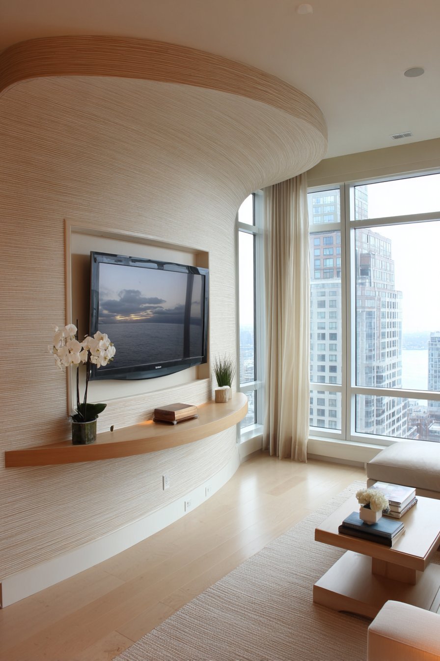 Organic Curved Grasscloth Feature Wall