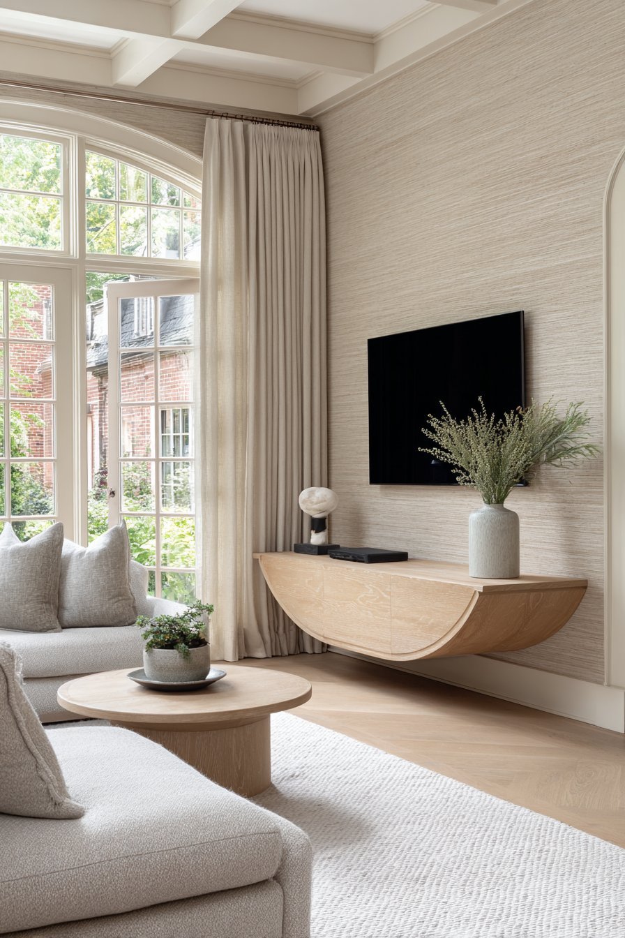 Organic Curved Grasscloth Feature Wall