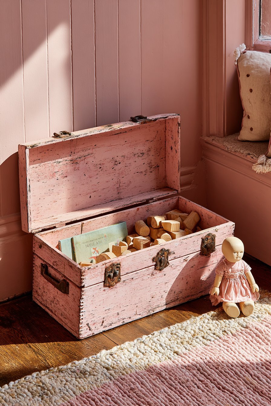 Distressed Pink Toy Chest
