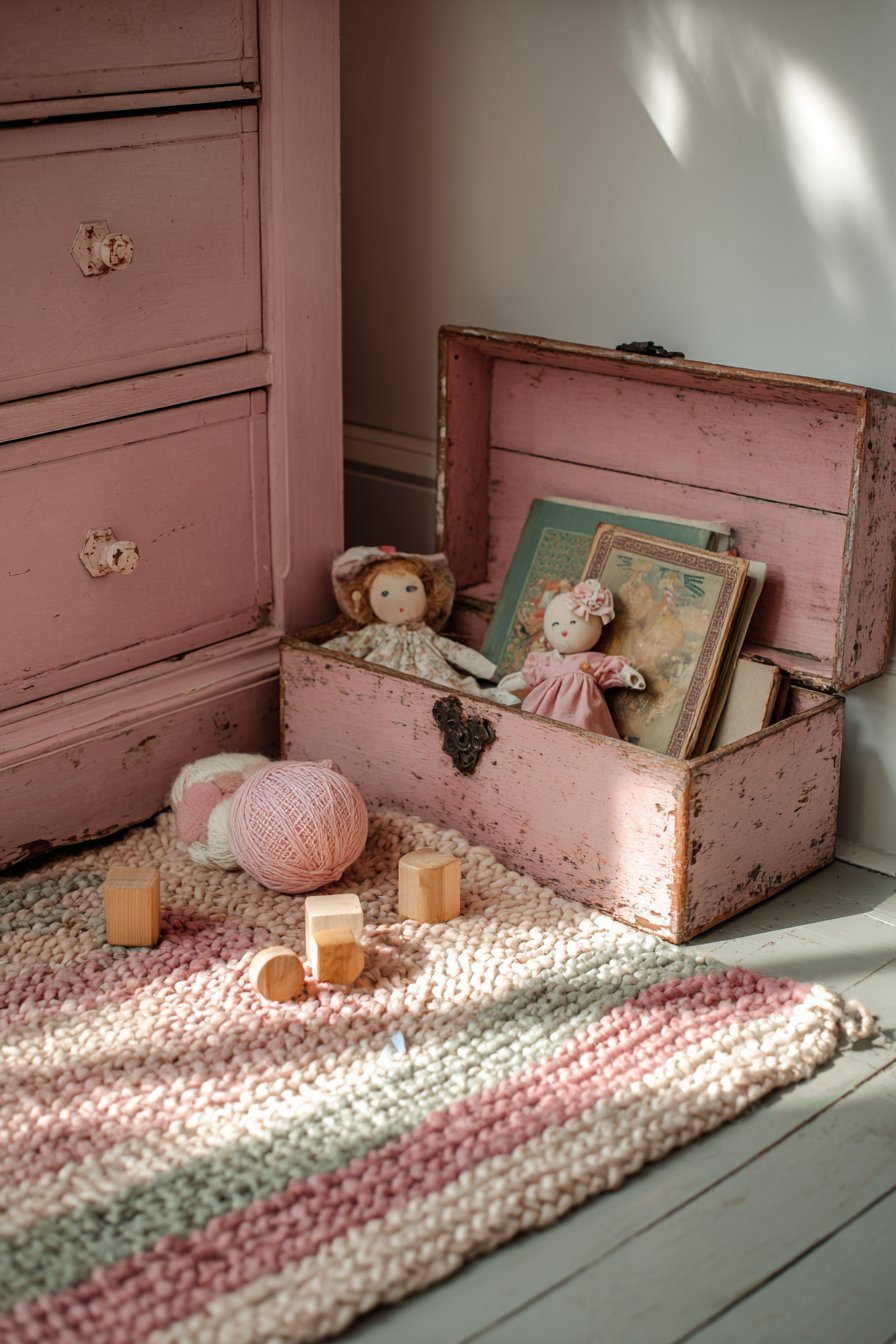 Distressed Pink Toy Chest