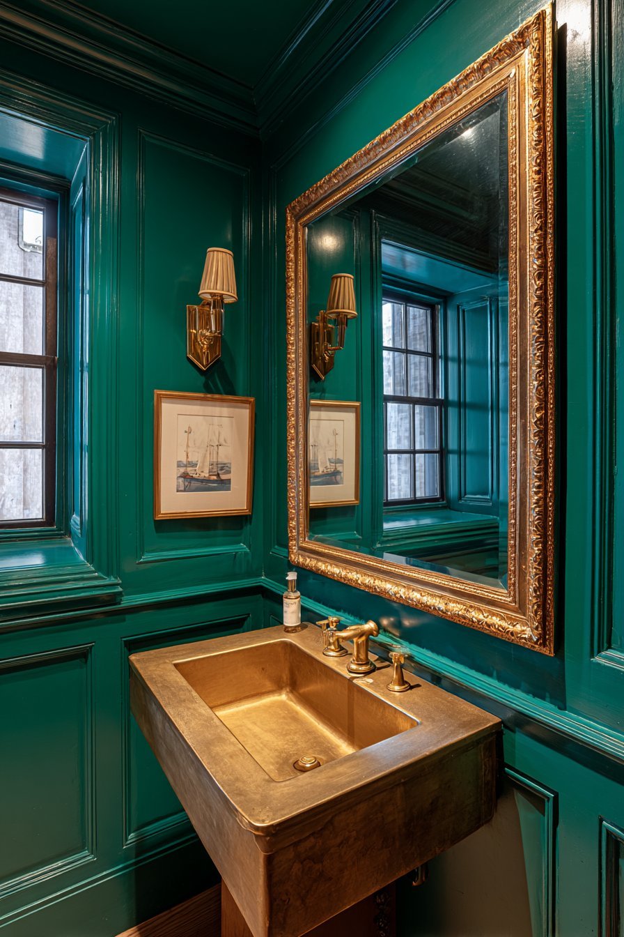 Ornate Mirror with Brass Sconces