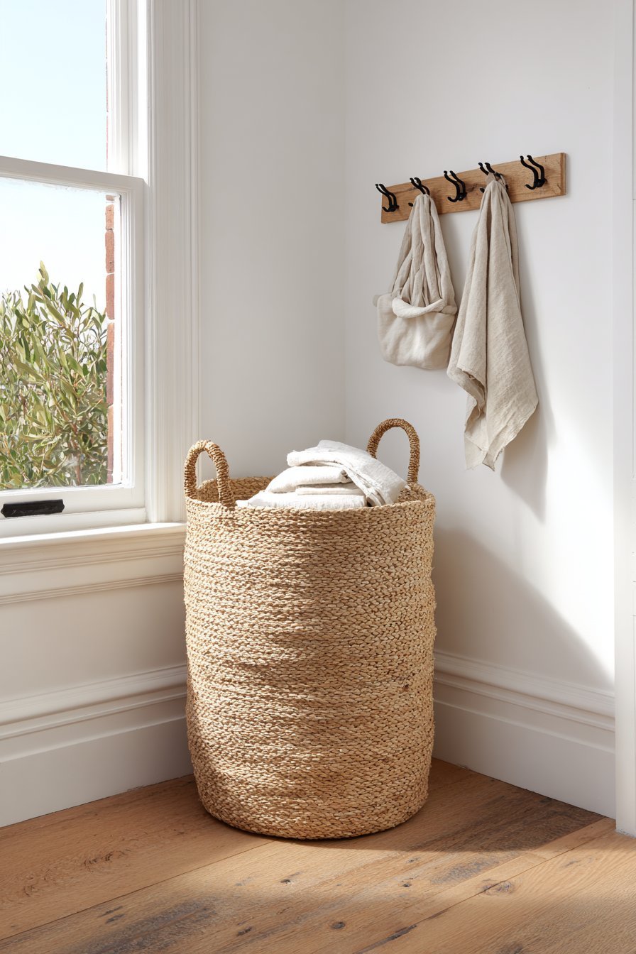 Practical Woven Seagrass Hamper Solution