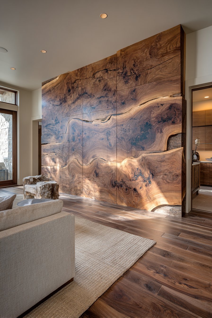 Live Edge Wood Slab Feature Wall