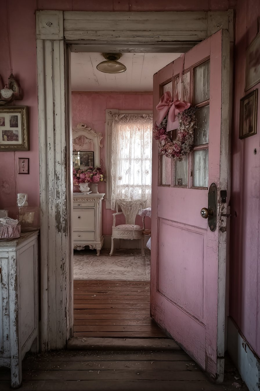 Vintage Ribbon Wreath Doorway