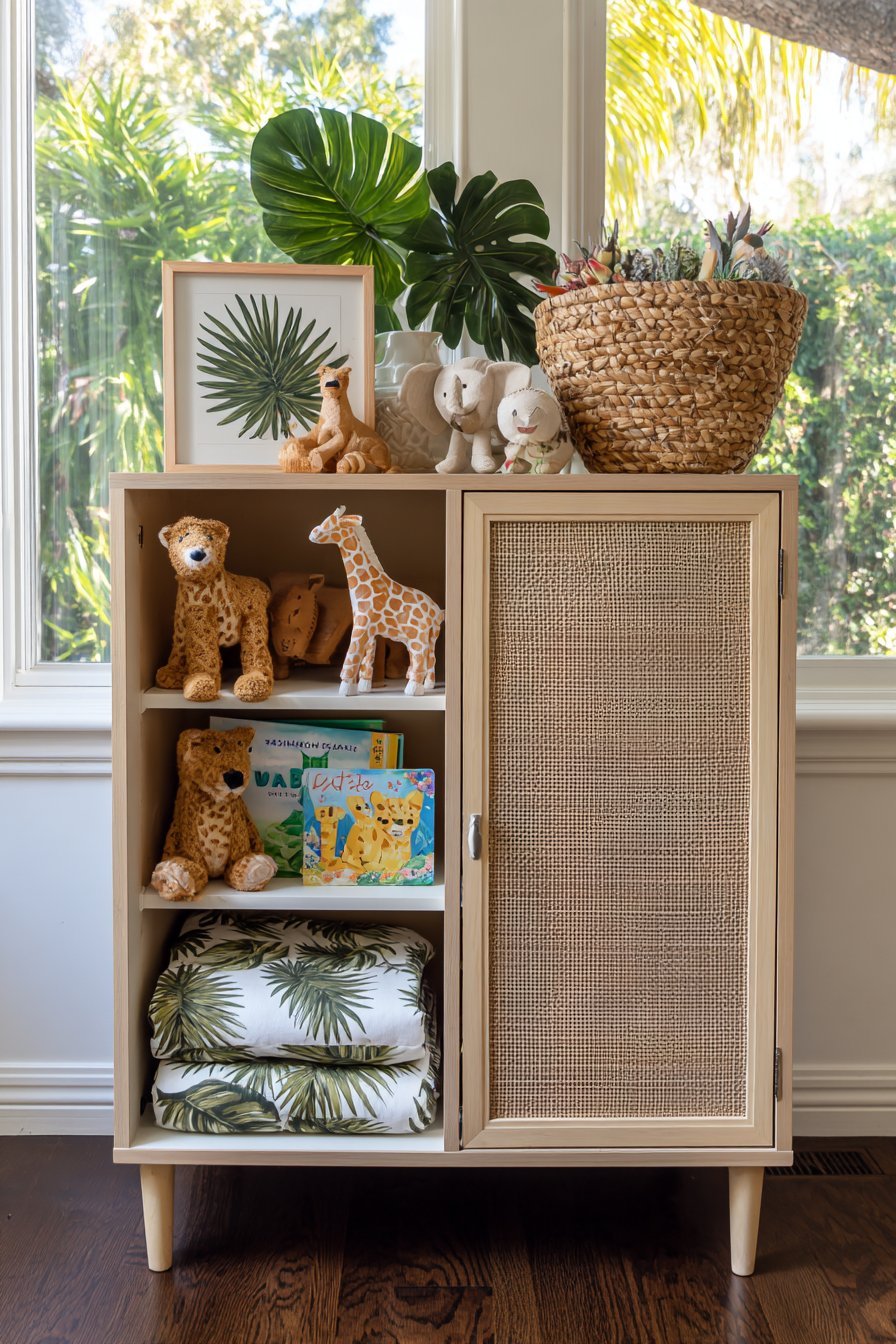 Tropical Bamboo Shelves with Jungle-Inspired Elements