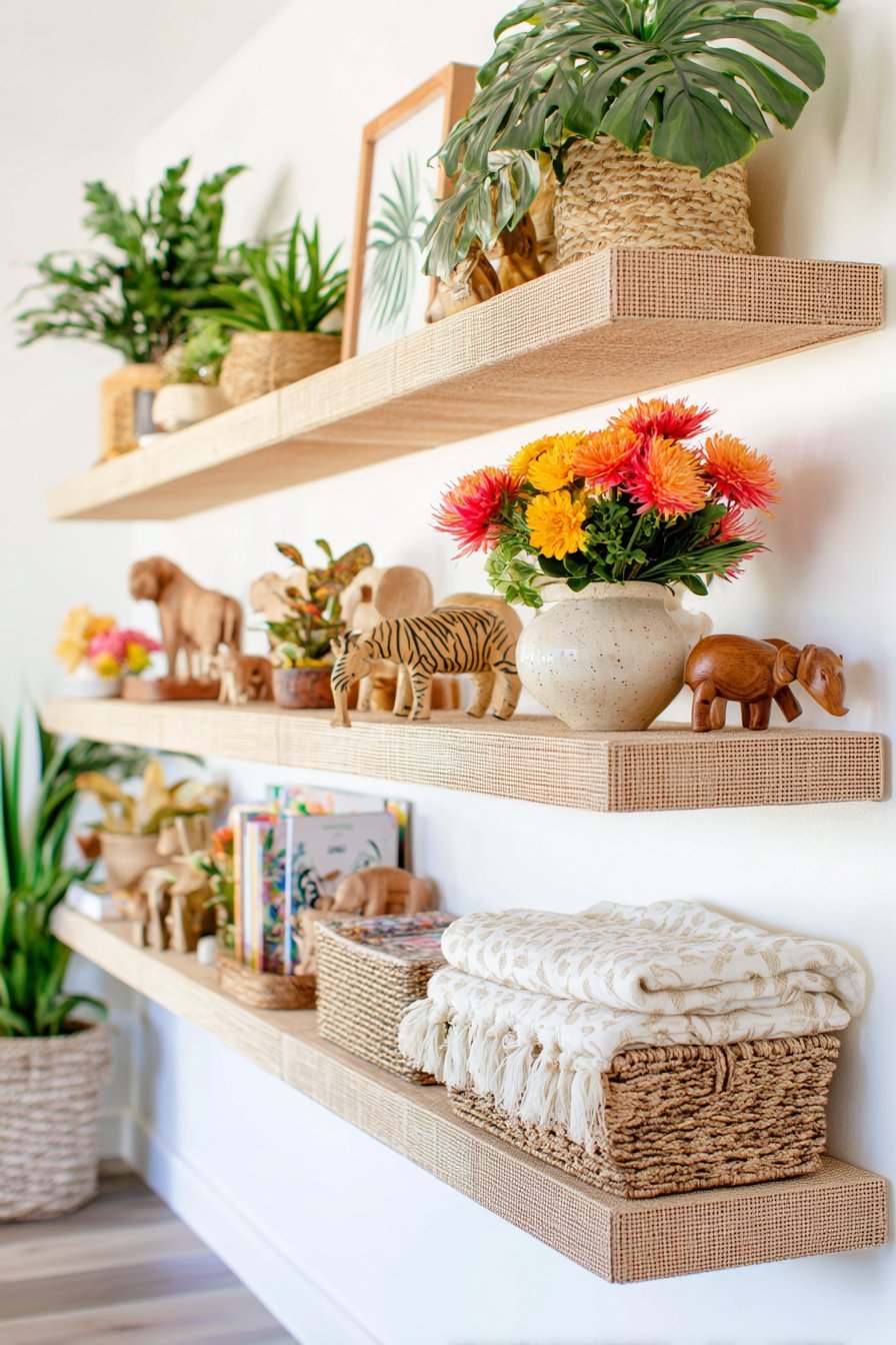 Tropical Bamboo Shelves with Jungle-Inspired Elements