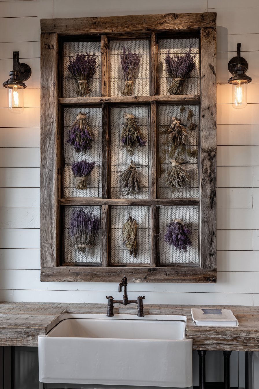 Repurposed Window Frame with Dried Lavender