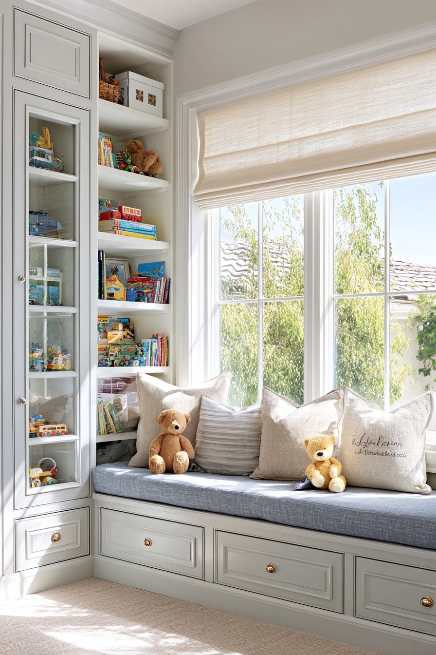 Custom Window Seat with Storage Drawers