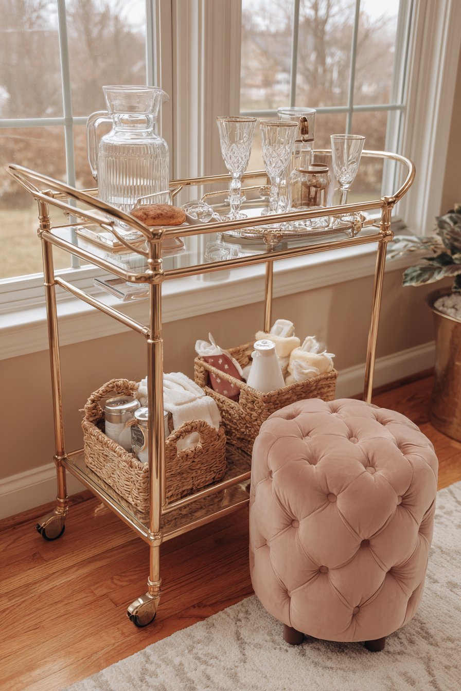 Brass Bar Cart Nursery Station
