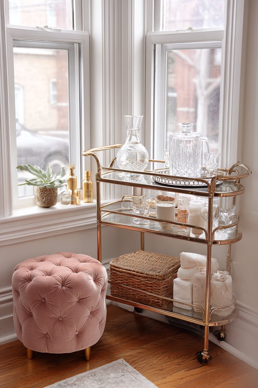 Brass Bar Cart Nursery Station