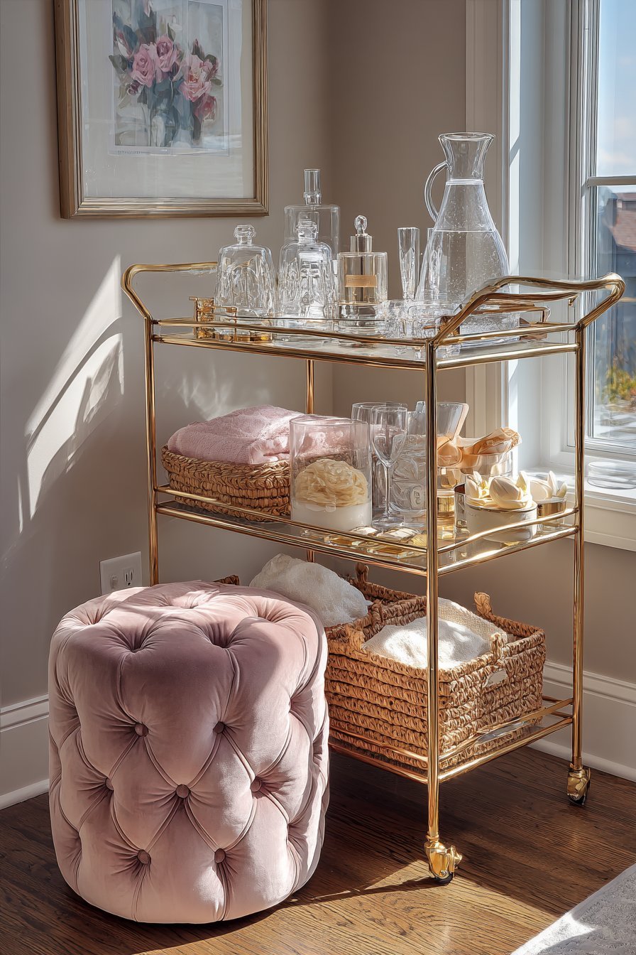Brass Bar Cart Nursery Station