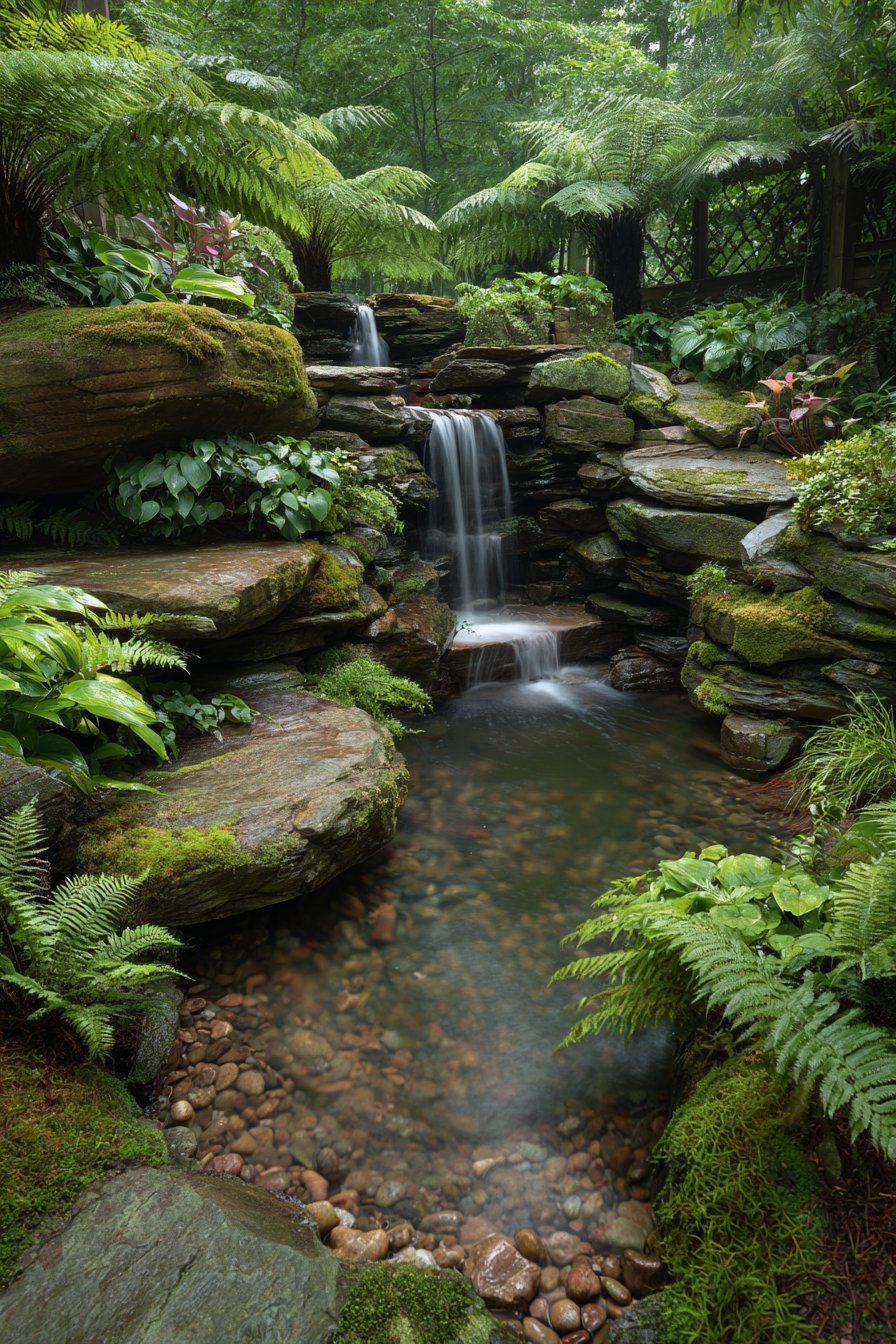 Hillside Waterfall with Grotto Atmosphere