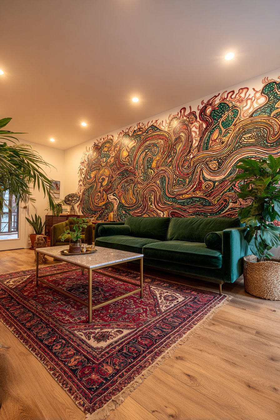 Artistic Hand-Painted Abstract Mural