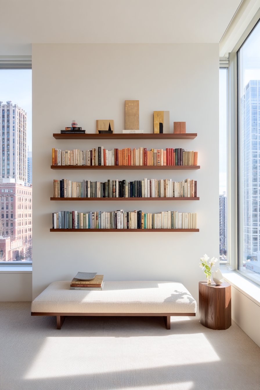 Walnut Floating Bookshelf with Color Gradient