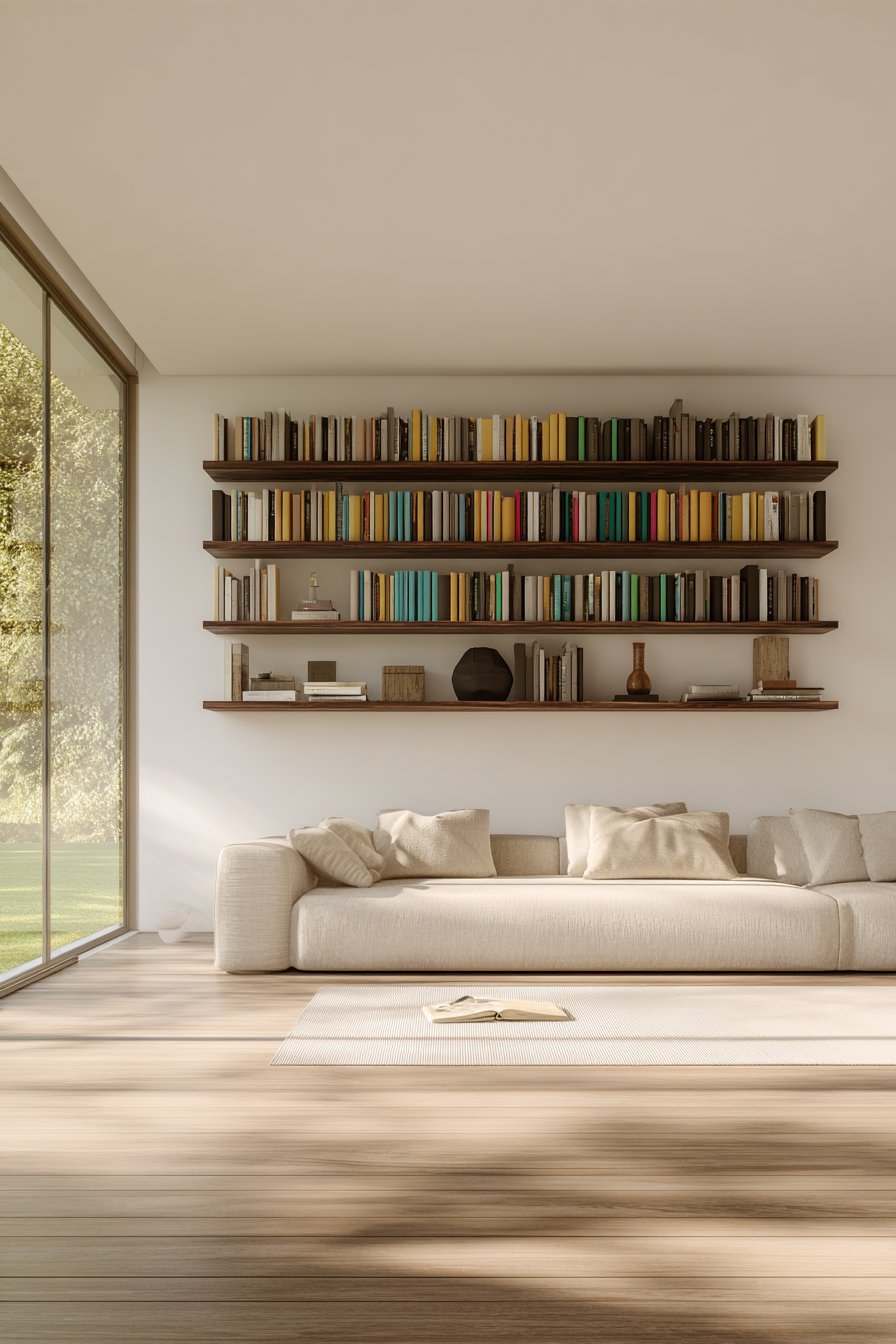 Walnut Floating Bookshelf with Color Gradient