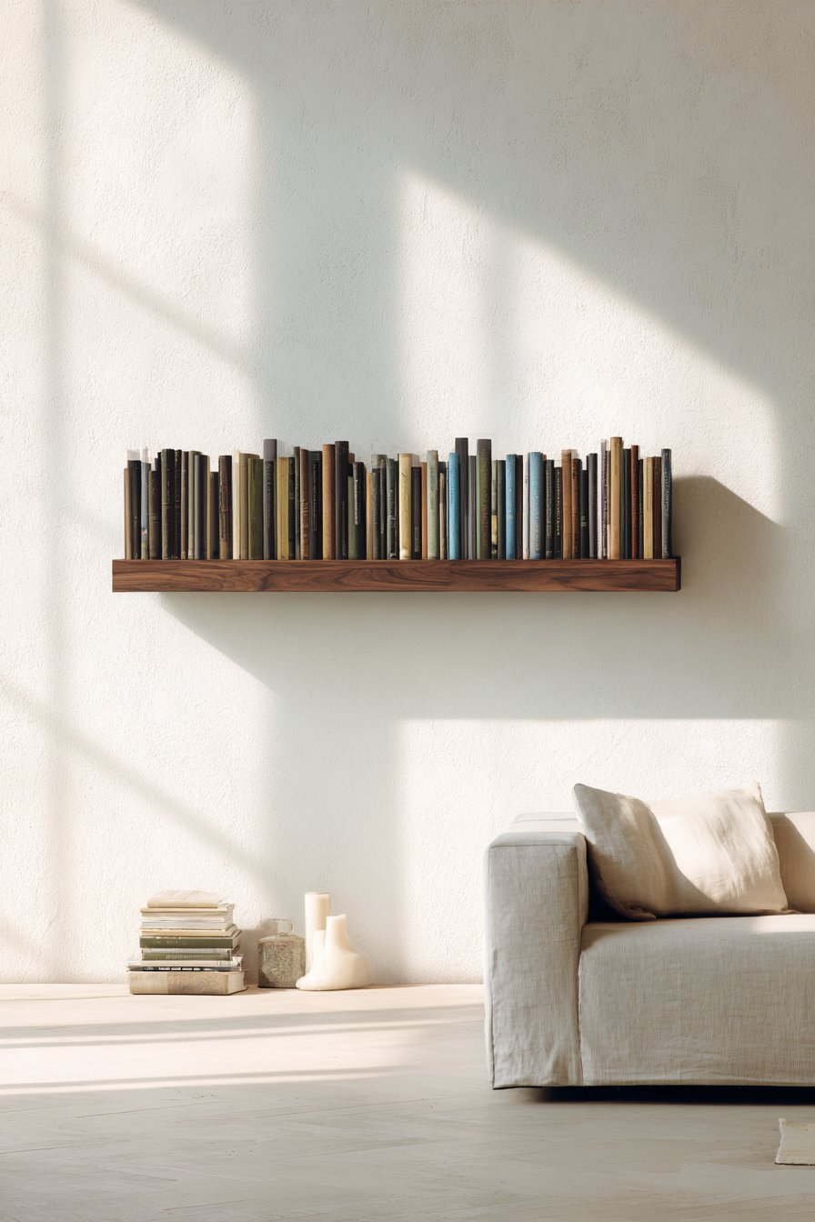 Walnut Floating Bookshelf with Color Gradient