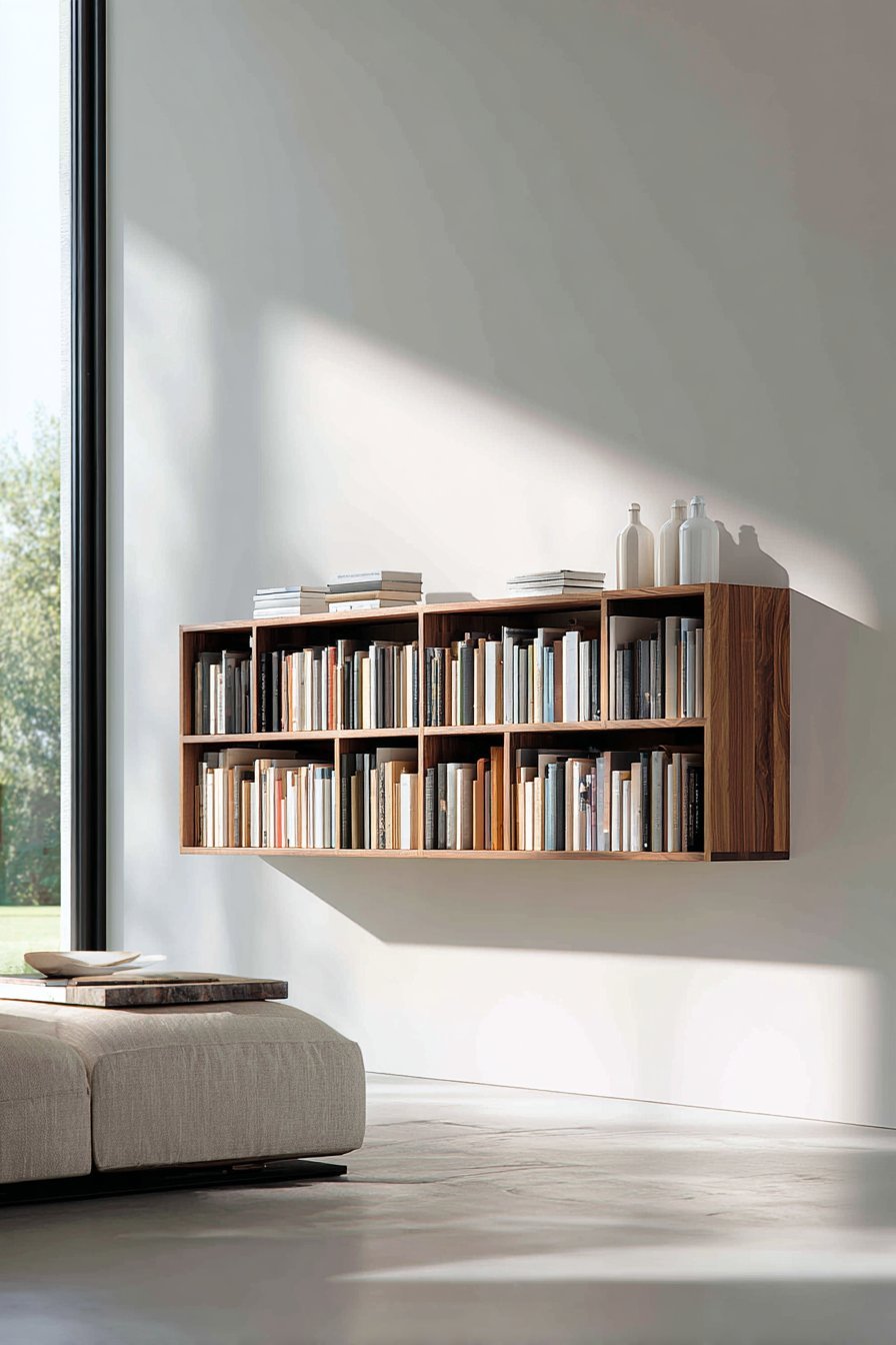 Walnut Floating Bookshelf with Color Gradient