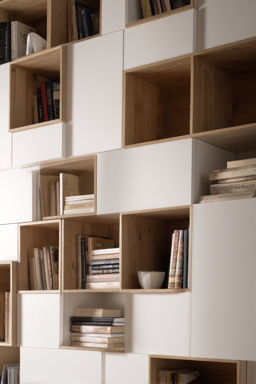 Sculptural White Lacquer Bookshelf System